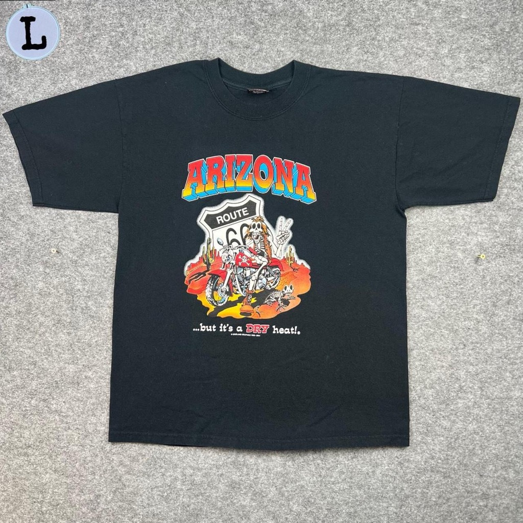 Vintage Y2k Arizona Route 66 Skeleton Biker Dry Heat Tee Shirt